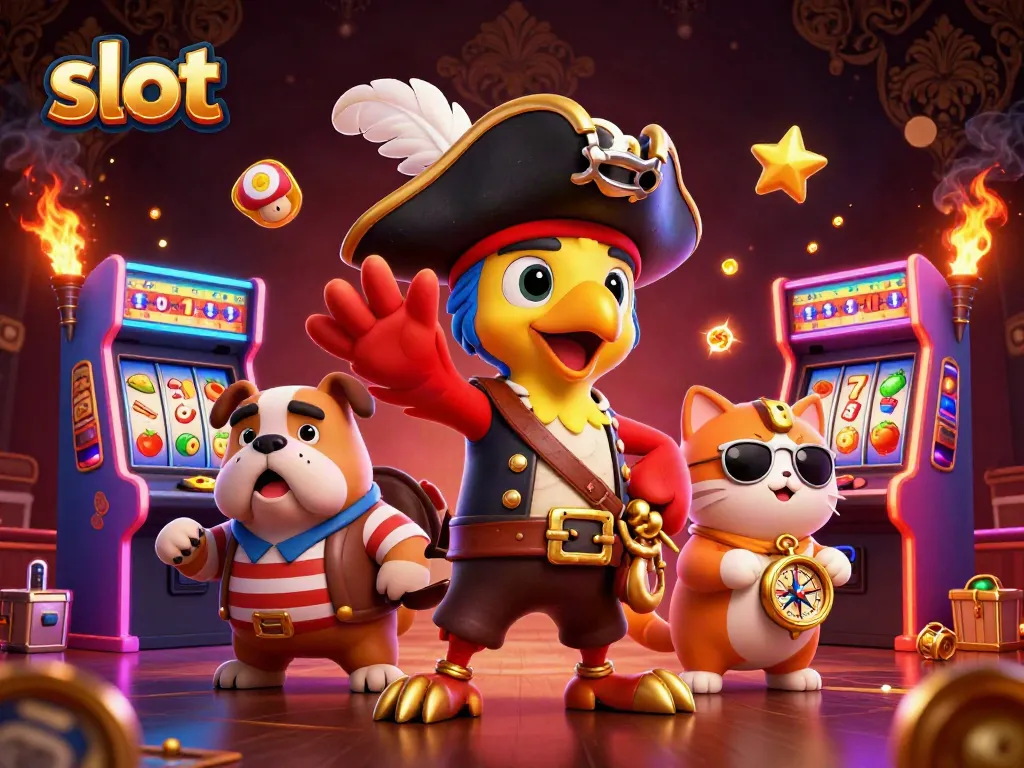 Experience thrilling slots with captivating 3D characters in action, making winning spins on colorful machines.