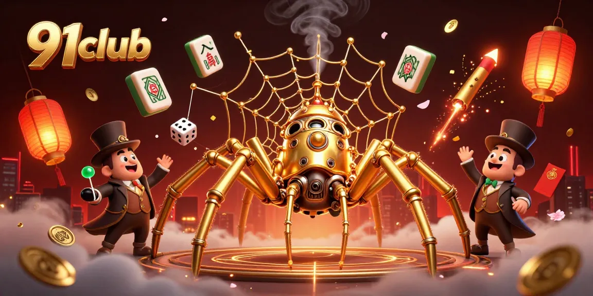 Engage with 91club's thrilling 3D illustration showcasing steampunk characters amidst vibrant gambling elements.