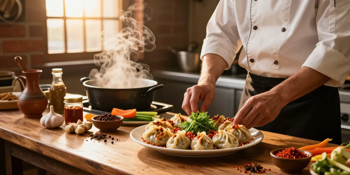 Cooking rokok 88 momo in a warm kitchen with vibrant spices.