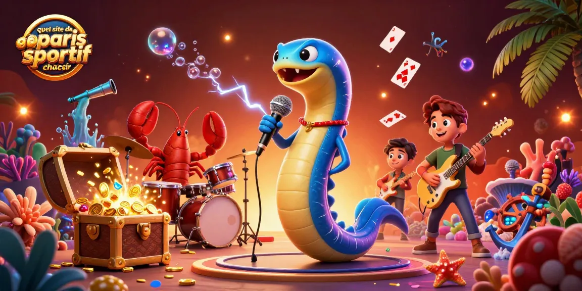 Retrouve le meilleur site de paris sportif choisir grâce à une illustration dynamique d'un electric eel DJ en performance sous-marine.