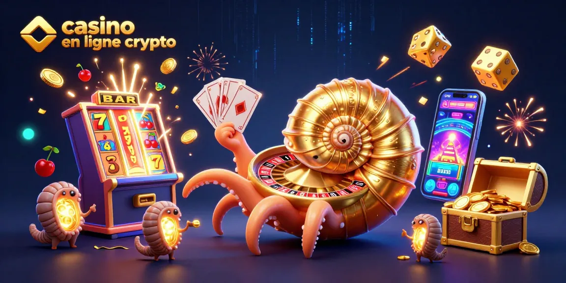 Visualisez une expérience captivante dans un casino en ligne crypto, avec un nautilus et des éléments ludiques.