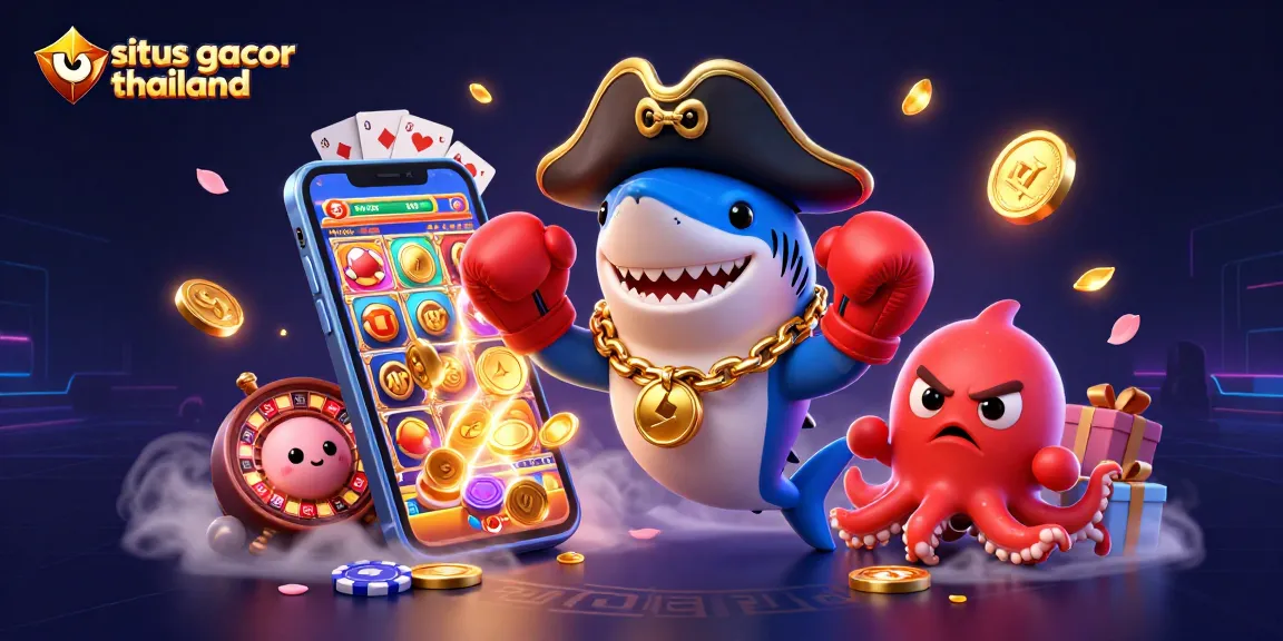 Play casino games on situs gacor thailand featuring pirate shark, pufferfish, and octopus with gold coins.