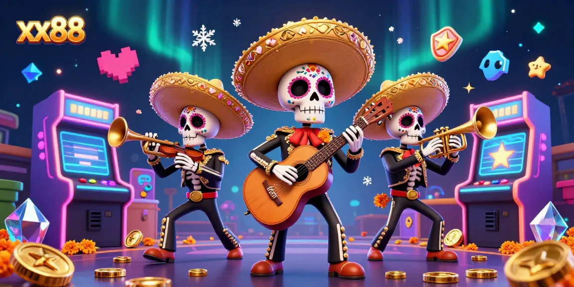 Experience the excitement of gambling at xx88 with vibrant mariachi performers and 3D gaming elements.