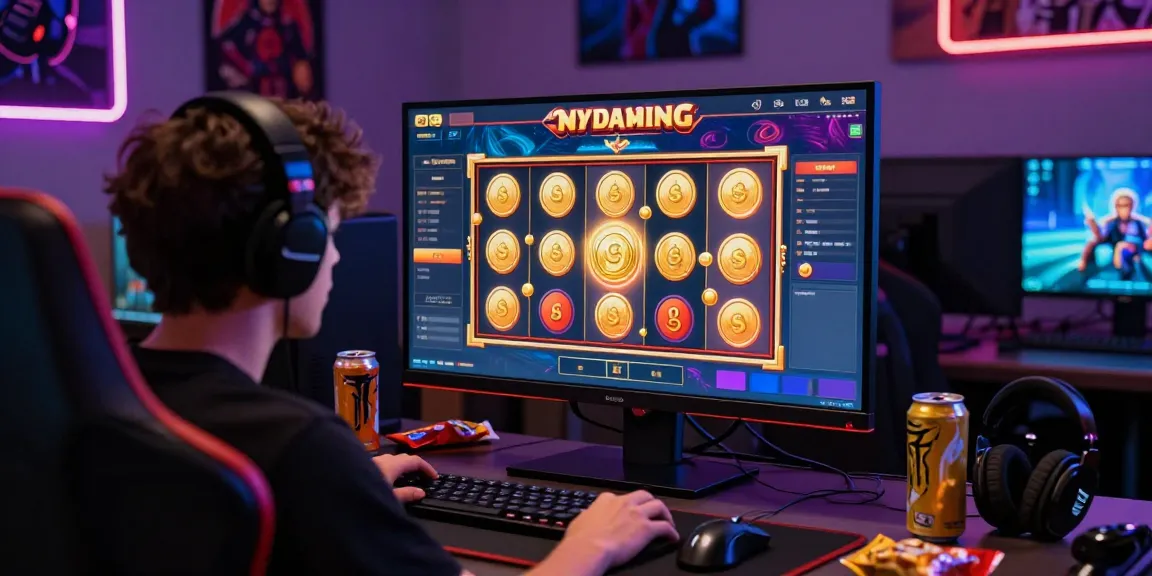 Player enjoying Playbook88 online slot game with vibrant graphics and engaging interface in modern gaming room.