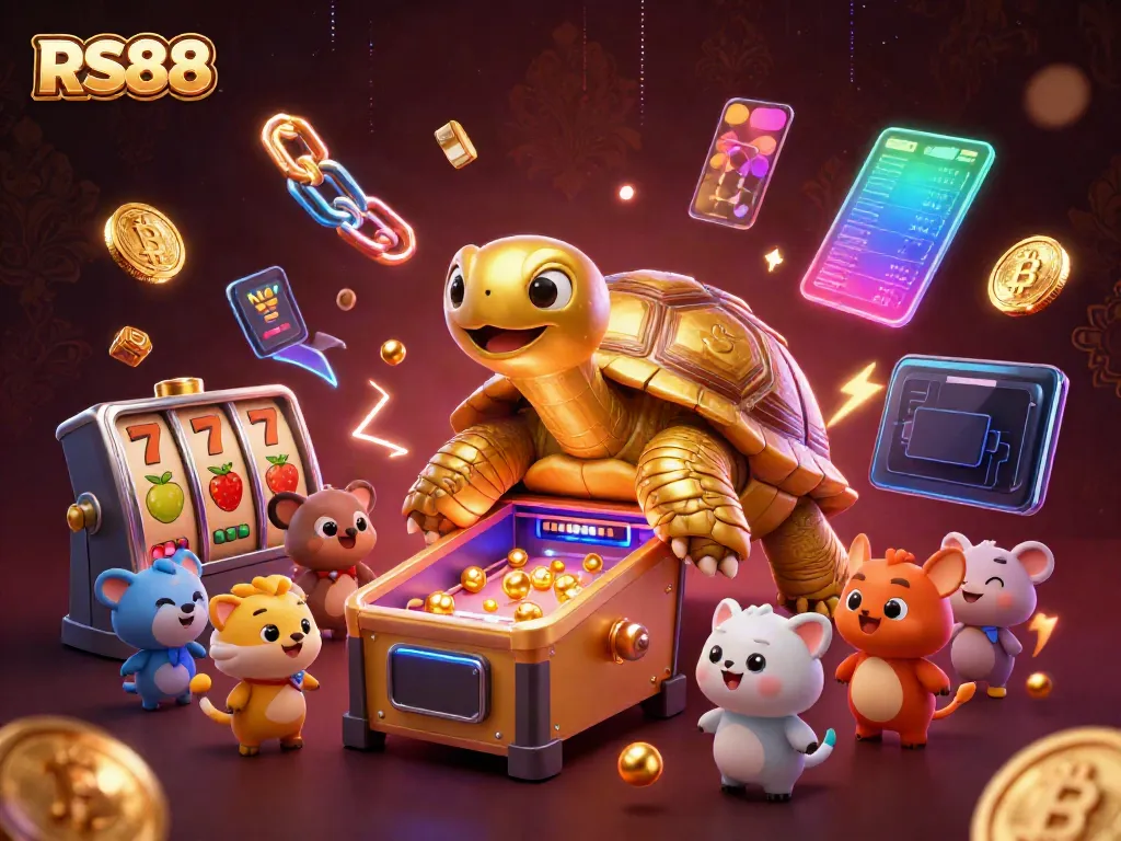 RS88 showcases exciting jackpot thrills with a playful 3D golden tortoise and slot elements.
