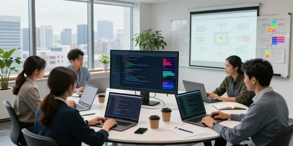 Team developing Enterprise AI solutions in a modern lab setting.