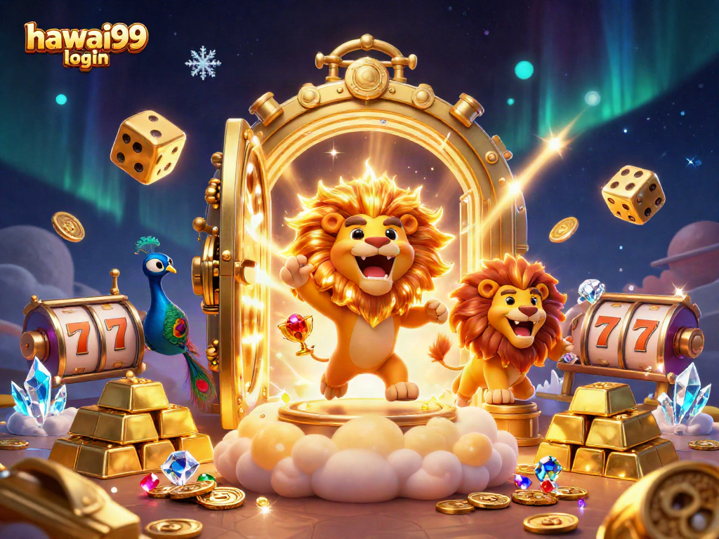 Experience exciting gaming with hawai99 login in this vibrant 3D casino scene.