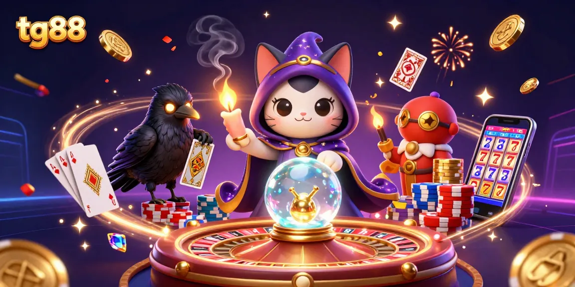 Player's chance to win big with tg88 casino games and promotions, featuring vibrant graphics and engaging characters.