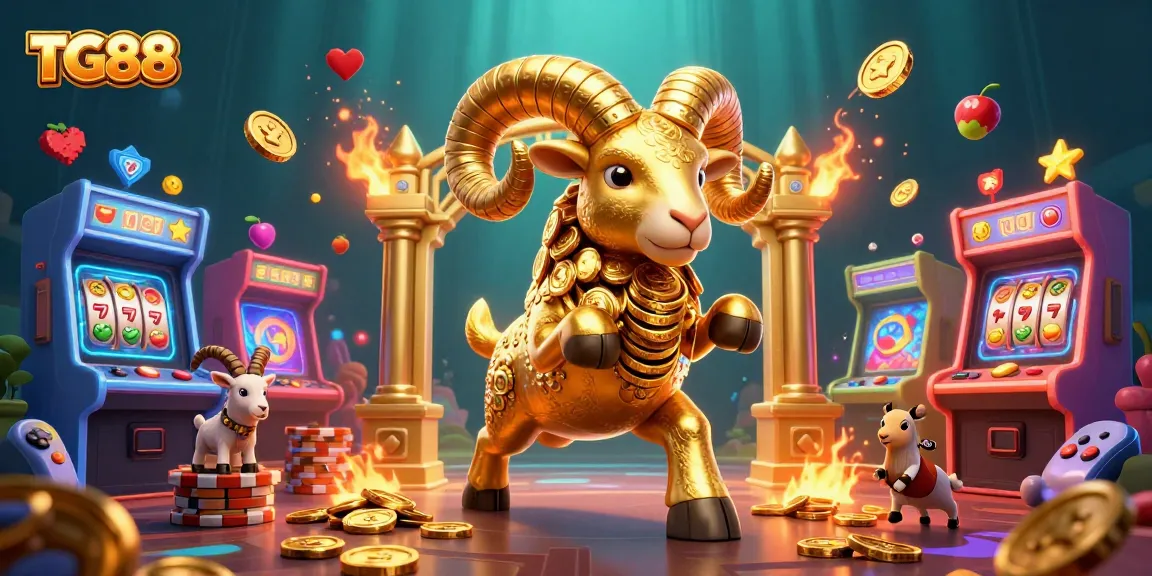 Engage with TG88's thrilling gaming experience featuring a golden ram and vibrant casino elements.