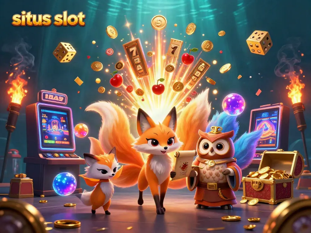 Experience the excitement of situs slot with a vibrant 3D scene featuring a fox spirit and jackpot elements ready to burst.