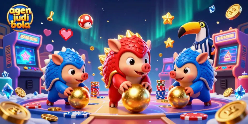 Experience exciting betting action with agen judi bola in a vibrant animated casino scene.