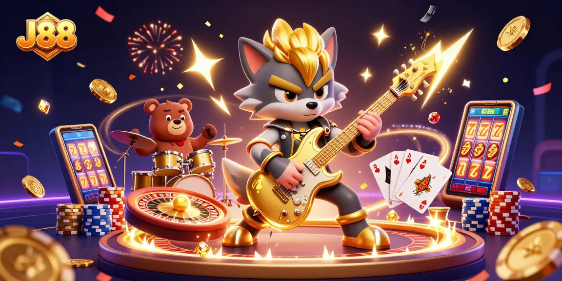Experience the thrill of J88's vibrant casino scene featuring dynamic characters and rich elements.