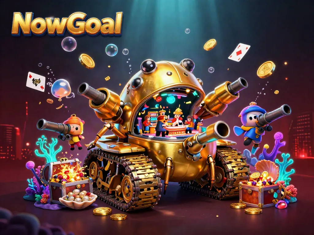 Experience NowGoal's thrilling mini-casino inside a golden beetle tank filled with excitement.
