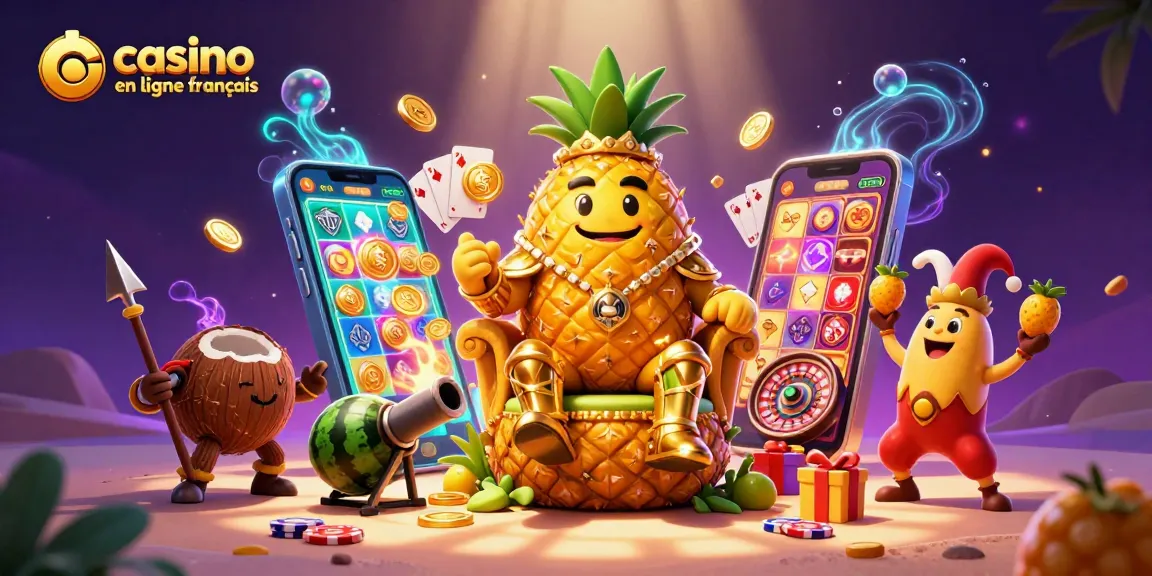 Visitez un casino en ligne français rempli de jeux colorés avec un roi ananas et des trésors fascinants.