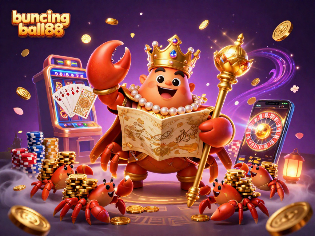 Experience the thrill of bouncing ball88 with a golden crab scepter, treasure map, and spinning slots!