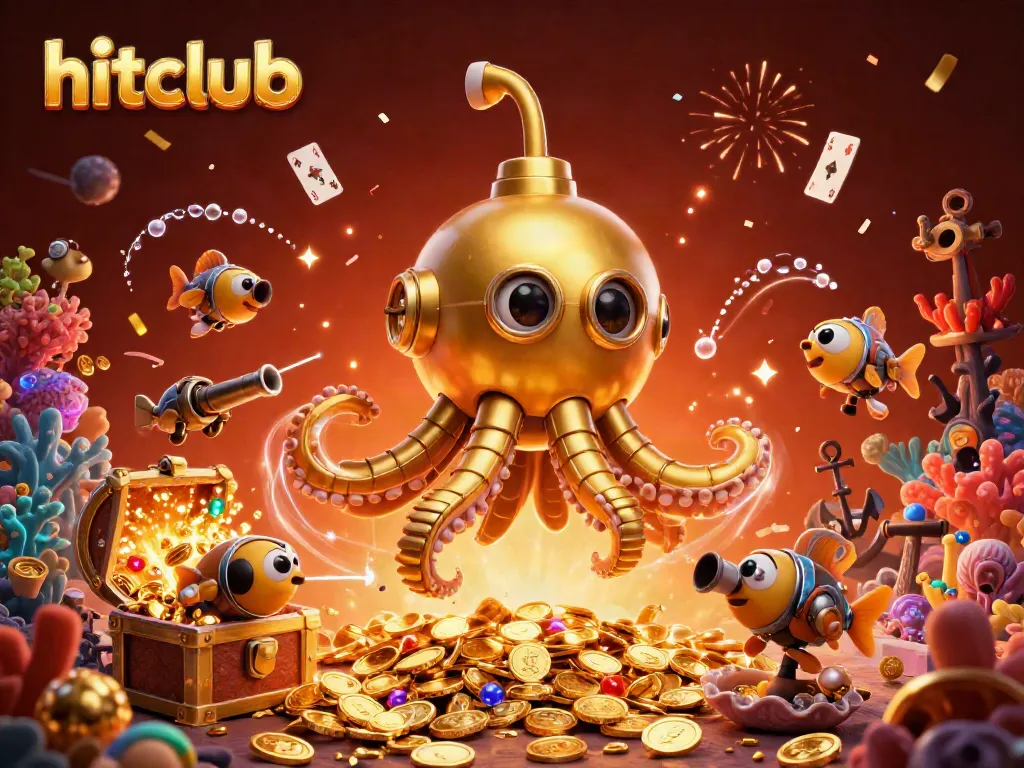 Hitclub's animated kraken submarine explodes with treasure in an exhilarating gambling-themed ocean