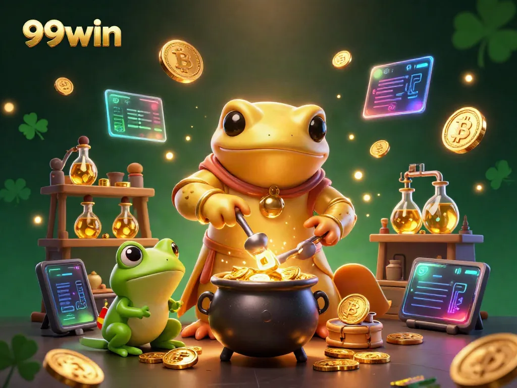 Experience thrilling games like slots and jackpots in the animated scene of 99win's alchemist's casino.