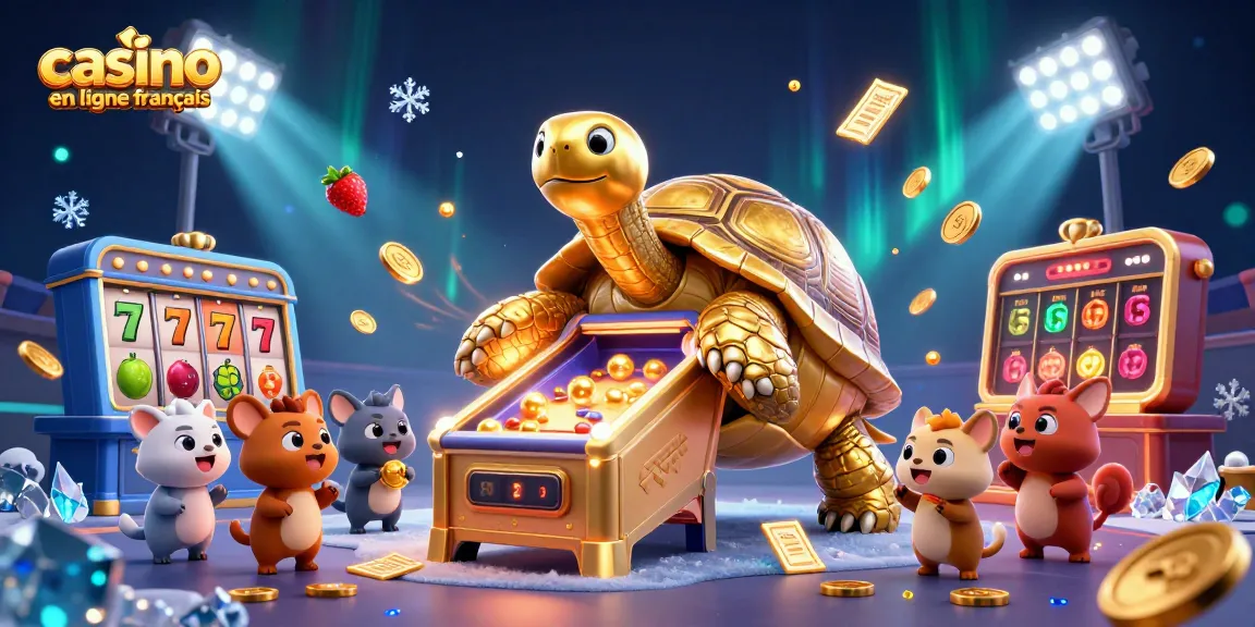 Découvrez un casino en ligne français dynamique, avec des personnages en 3D jouant à des machines à sous et un trophée en or.