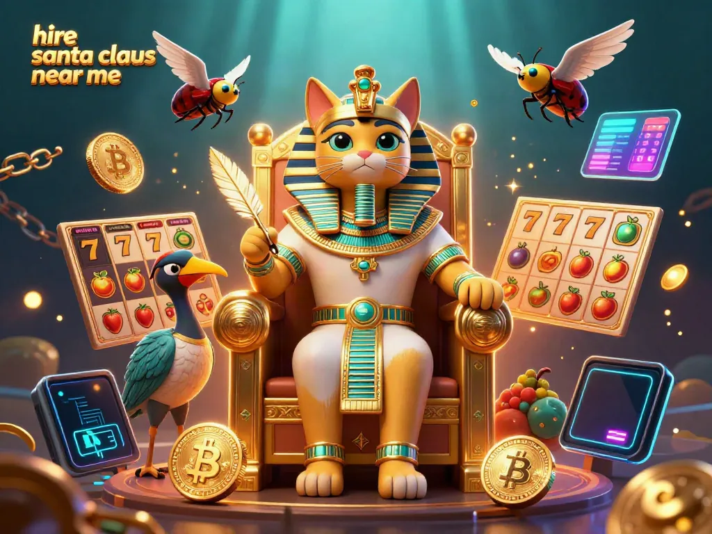 Experience festive excitement and charm as you hire Santa Claus near me, depicted through vibrant casino-themed elements.