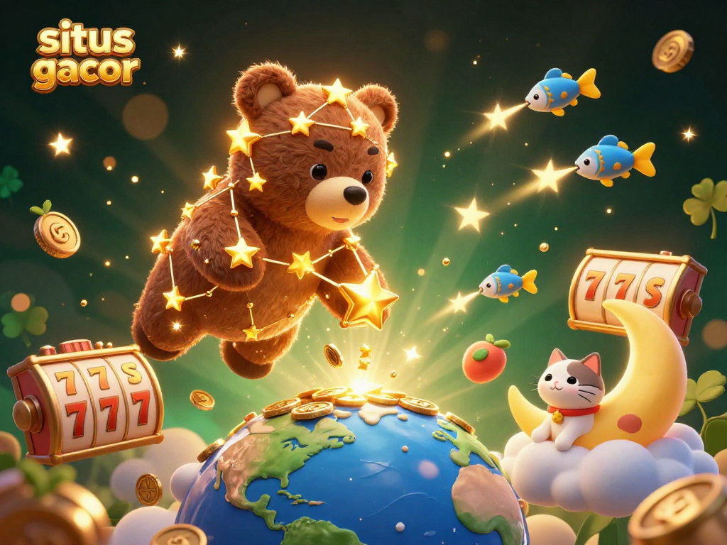 Experience excitement at situs slot gacor with vibrant slot reels and golden stars!