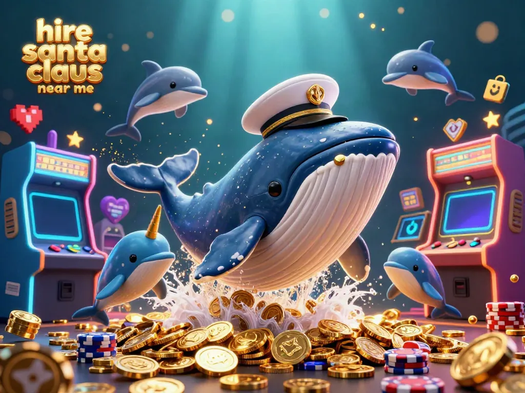 Engage in festive fun hiring Santa Claus near me, featuring whimsical aquatic characters and casino elements.