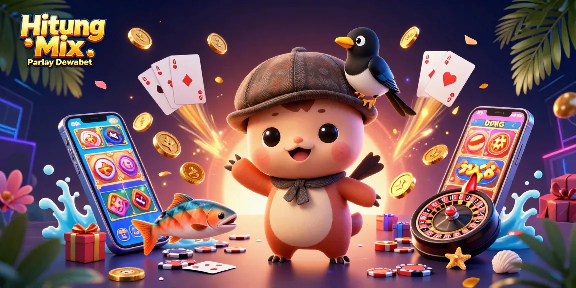 Engage in the excitement of betting with Hitung Mix Parlay Dewabet in a vibrant 3D scene filled with casino elements.