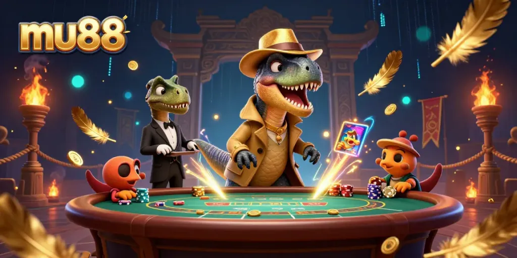 Experience thrilling action at mu88 with animated characters in a vibrant casino scene.