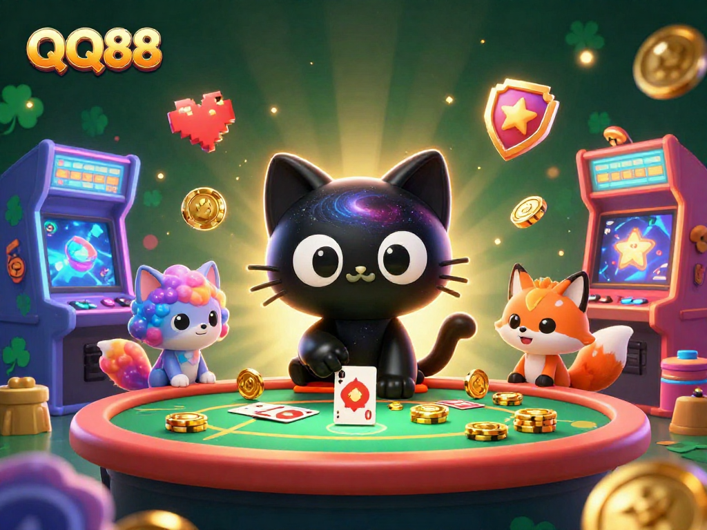 Experience the excitement of QQ88 in this vibrant casino scene with captivating characters and gaming elements.