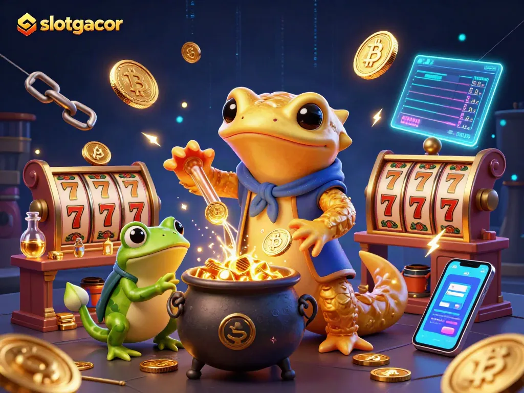 Experience the thrill of slotgacor with magical elements and winning opportunities illustrated in vibrant detail.