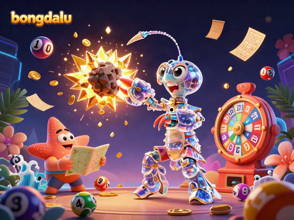 Experience the thrill of bongdalu with colorful lottery balls and golden prizes in a vibrant casino scene.