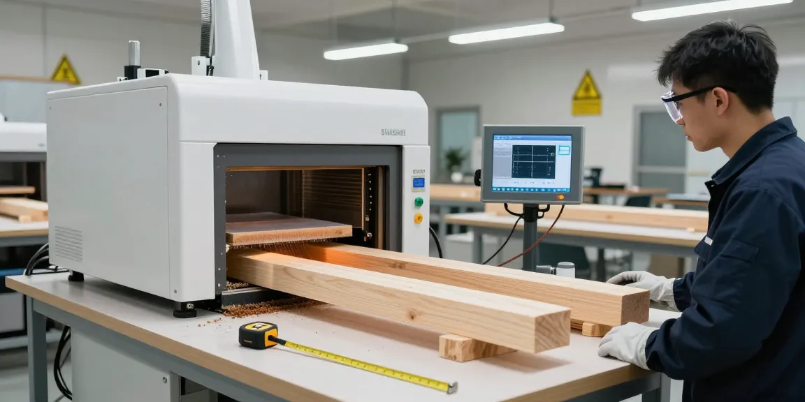 Shashel microwave device in a wood treatment workshop eliminating wood-boring insects safely.