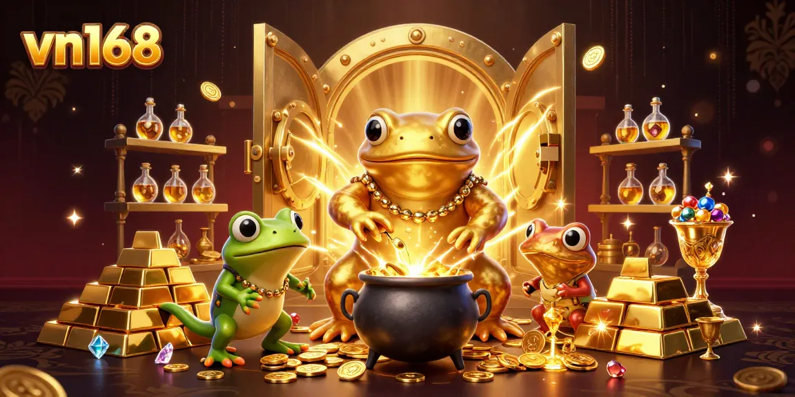 Experience a thrilling moment in vn168's enchanted casino with golden salamanders and bubbling cauldrons.