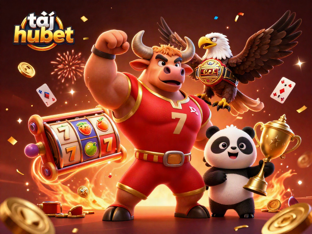 Spin and win with tải hubet, featuring vibrant casino characters and festive game elements.