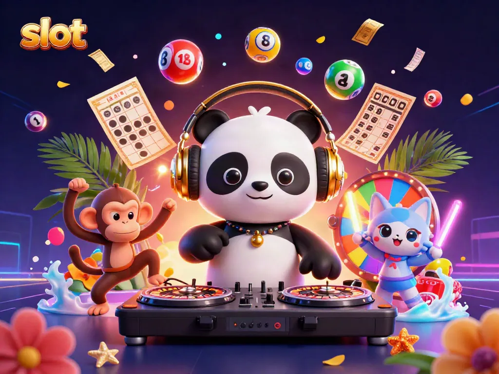 Witness exciting slots action with vivid characters and game elements celebrating wins in a vibrant casino scene.