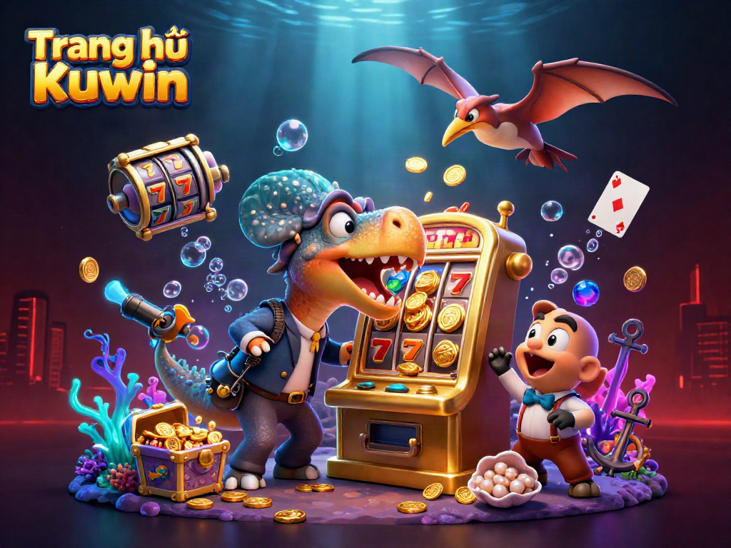 Experience jackpot excitement on Trang chủ Kuwin with a colorful scene of winning slots and animated characters.