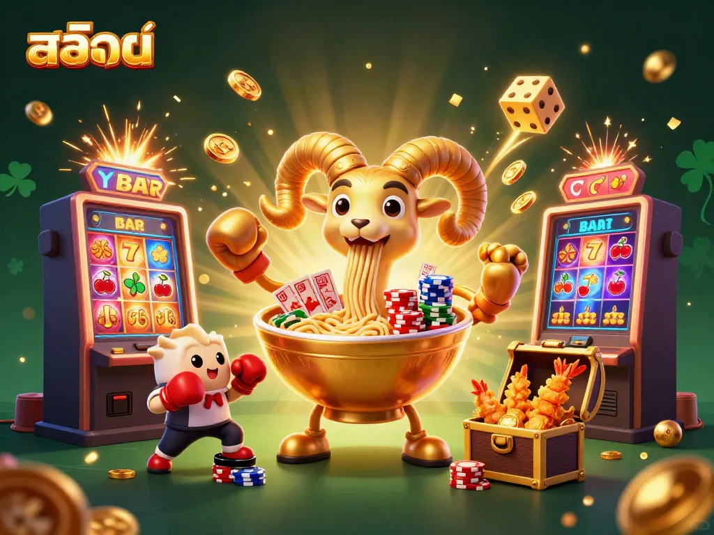 Experience thrilling สล็อตออนไลน์ action with colorful characters and jackpot elements in a vibrant casino scene.
