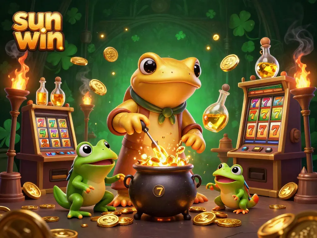 Engage with sun win through a magical scene of golden alchemy in a lively casino atmosphere.
