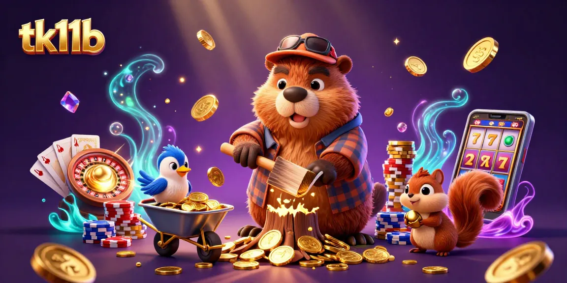 Engage in thrilling gaming action at tk11b with cartoon characters collecting golden rewards.