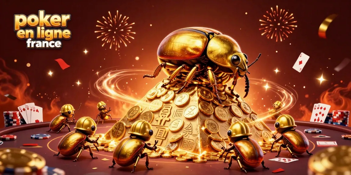 Gagnez au poker en ligne France avec cette illustration dynamique de tables et jetons d'or.
