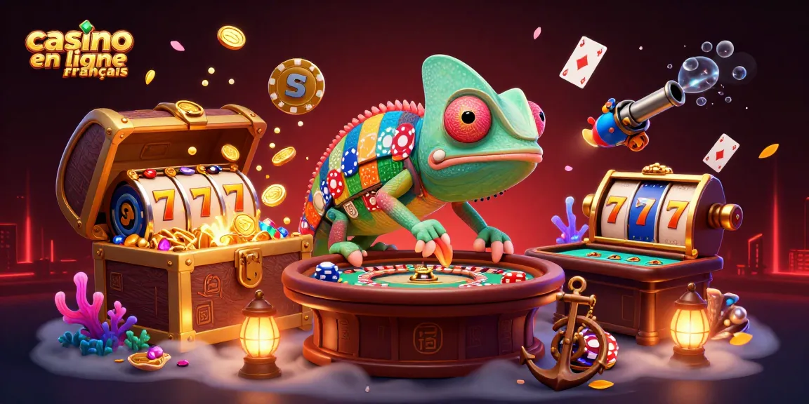 Jouez au casino en ligne français avec des machines à sous colorées et un caméléon en action