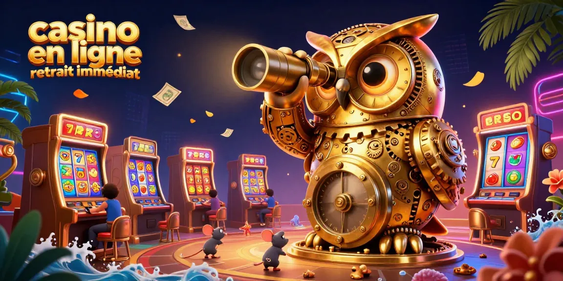 Vivez l'expérience d'un casino en ligne retrait immédiat avec un hibou doré et des machines à sous animées.