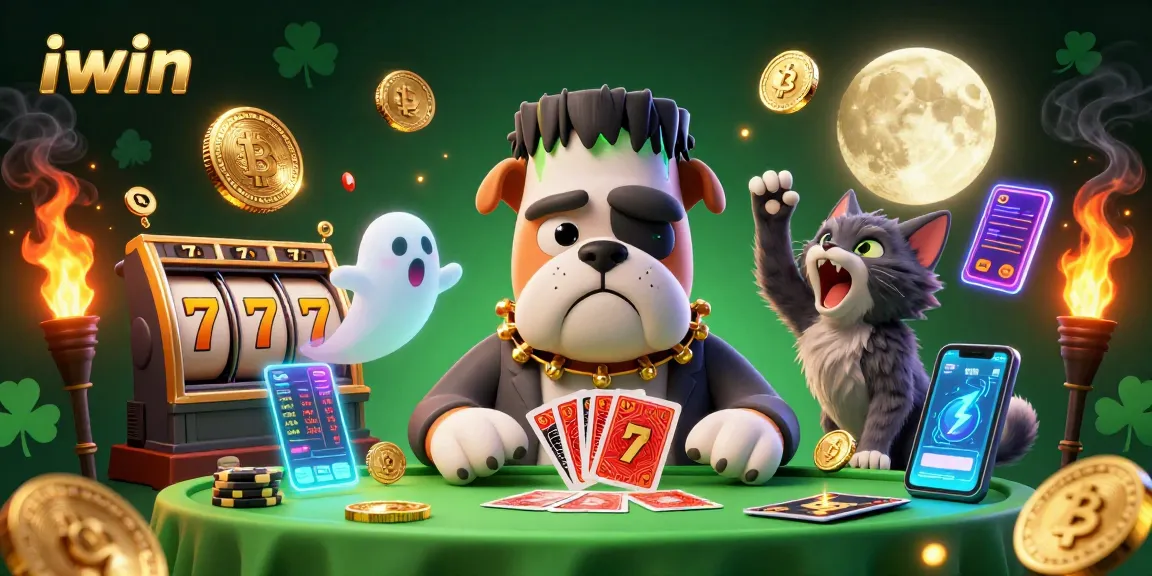Engage in thrilling iwin gameplay with a vibrant 3D casino scene featuring unique characters and crypto elements.