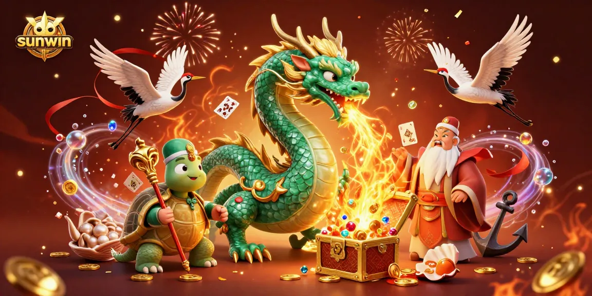 Experience the thrilling world of sunwin with rich casino elements and dynamic characters in this vibrant illustration.