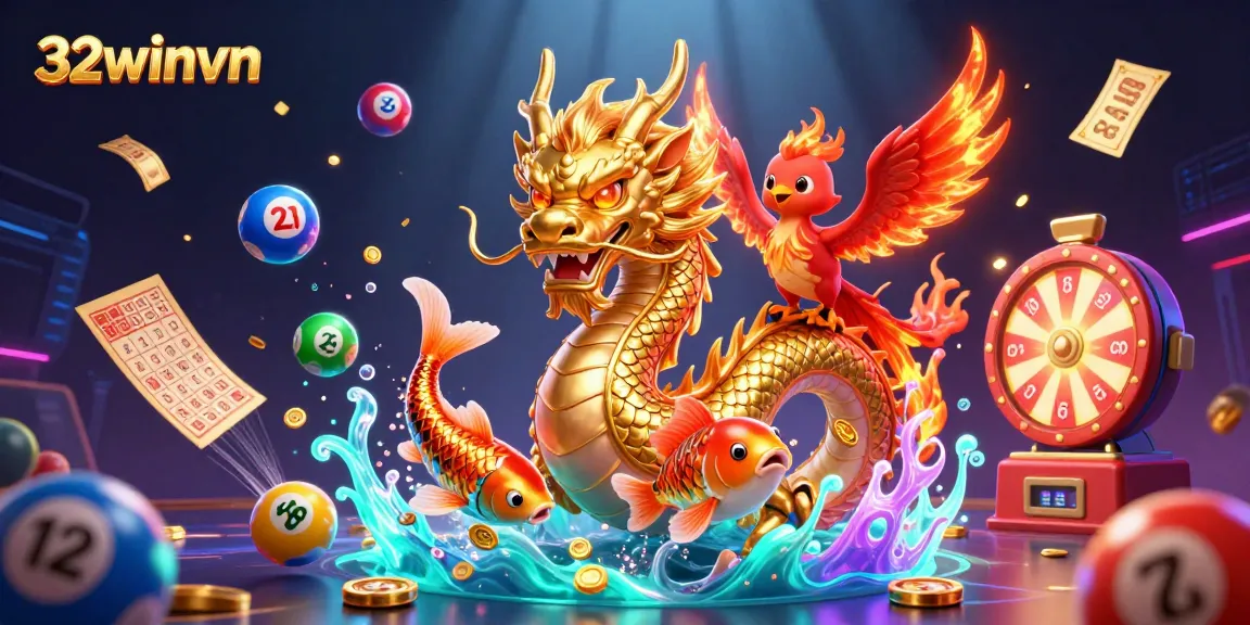 Experience thrilling wins with 32winvn in a vibrant casino scene featuring rich, engaging graphics.
