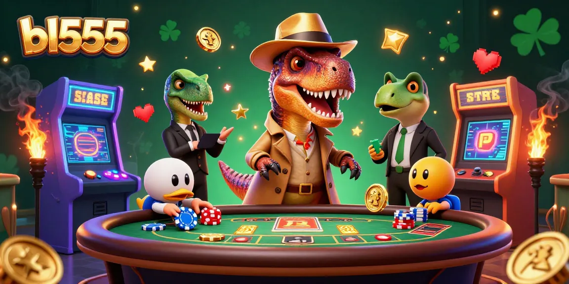 Experience thrilling gameplay with bl555 at a blackjack table featuring whimsical dinosaurs in a vibrant casino.