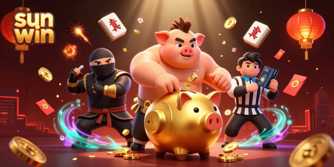 Experience the thrill of sun win with vibrant casino characters in action, coins flying everywhere.