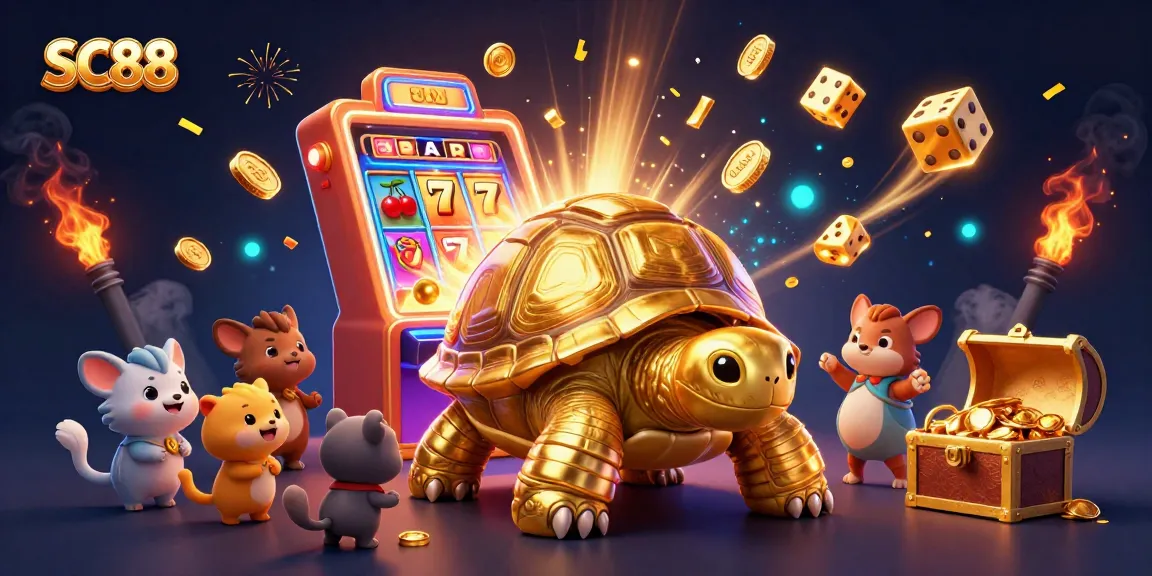 Engage with SC88's thrilling casino experience featuring a vibrant jackpot explosion and animated tortoise!