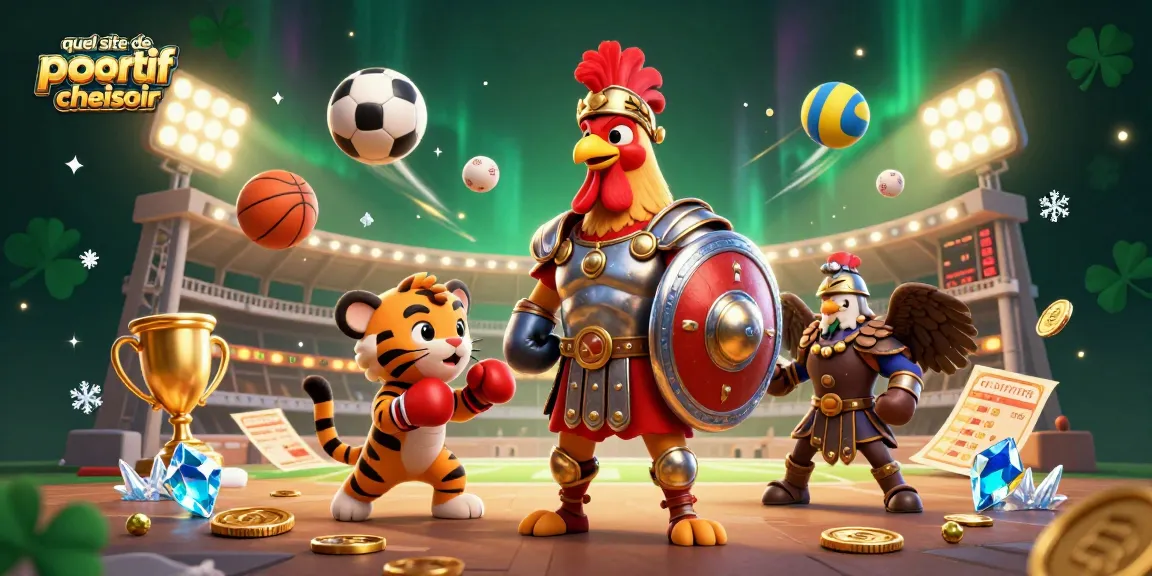 Quel site de paris sportif choisir : Illustration dynamique avec un coq gladiateur et un tigre cub, symbolisant le monde des paris sportifs.